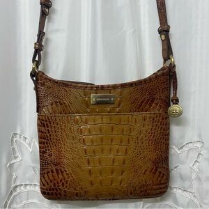 Brahmin Jody Crossbody Pecan Brown Croc Embossed Leather Bag